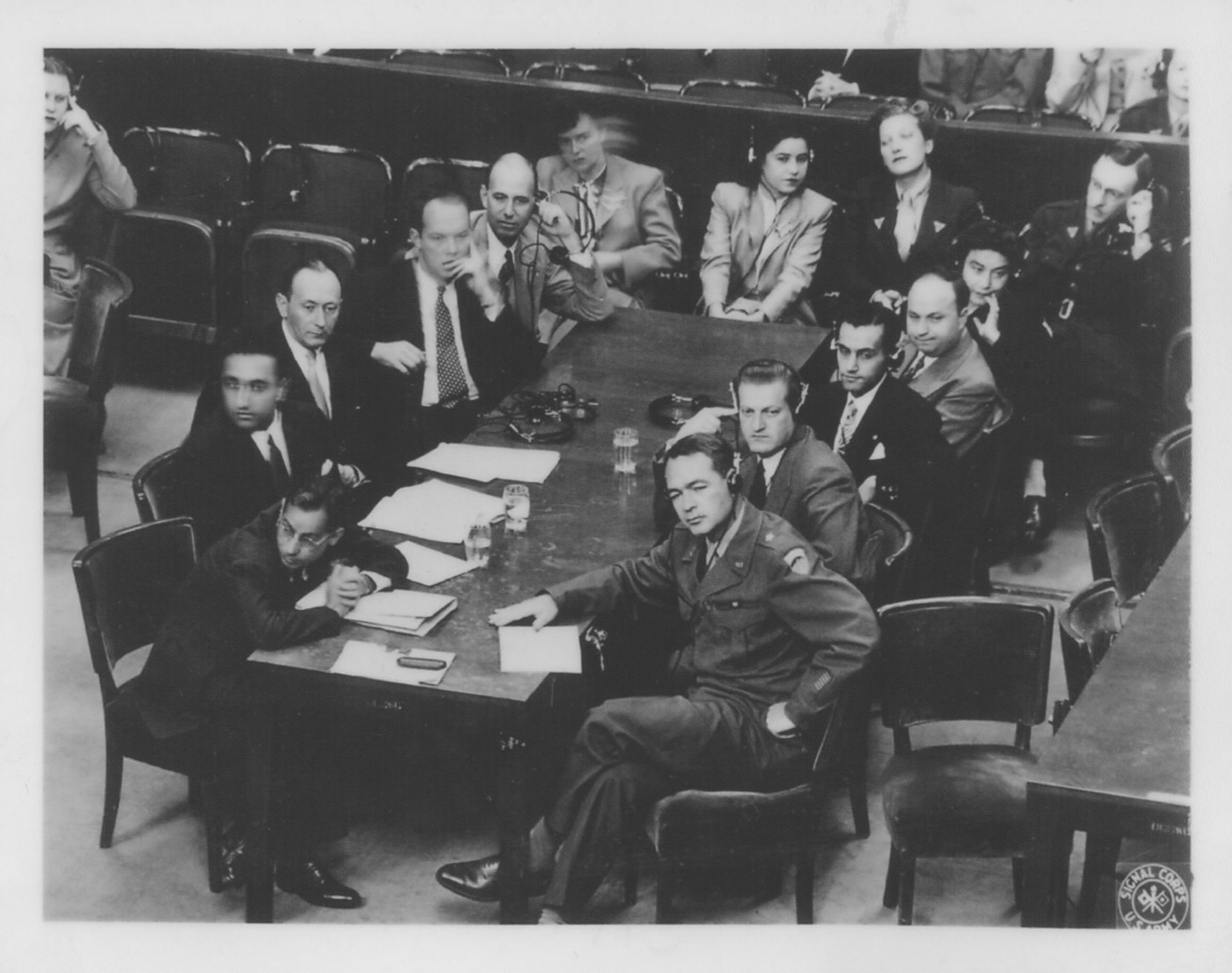 Hedy Epstein seated with the prosecution team at the Nuremberg Medical Trial of the Nazi doctors